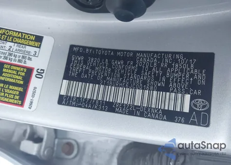 2018 Toyota Corolla Le from USA, damaged, VIN 2T1BURHE6JC001680